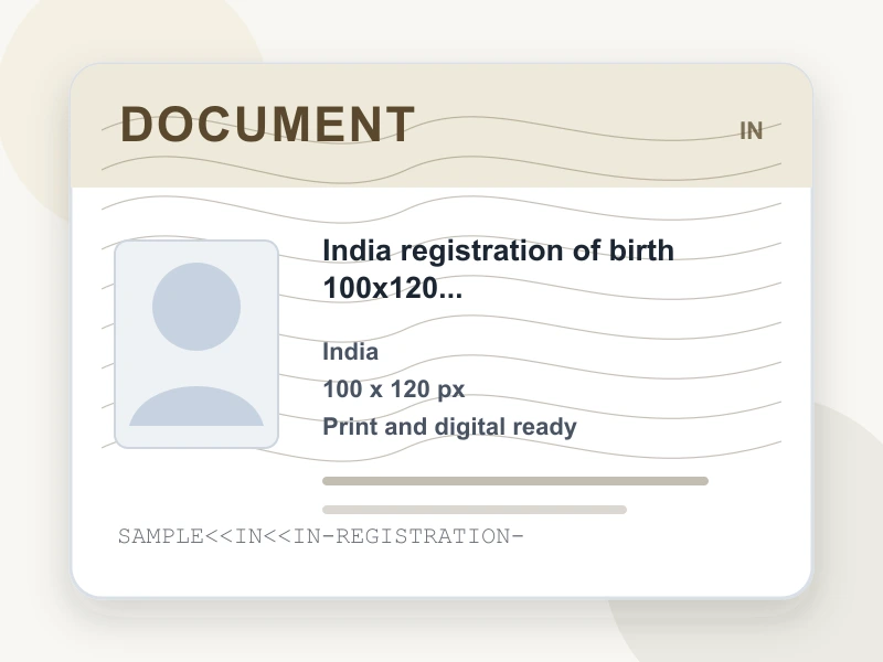 India registration of birth 35x35 mm document illustration