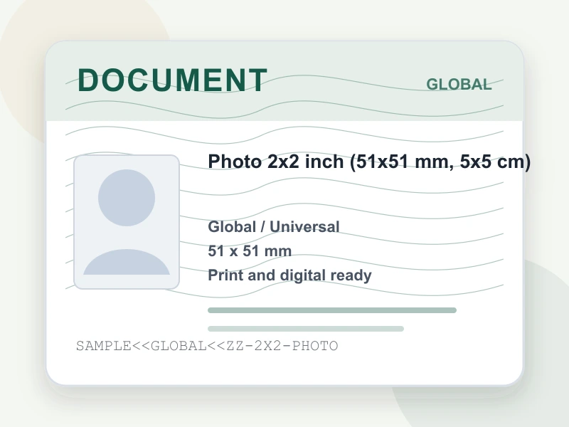Photo 2x2 inch (51x51 mm, 5x5 cm) document illustration